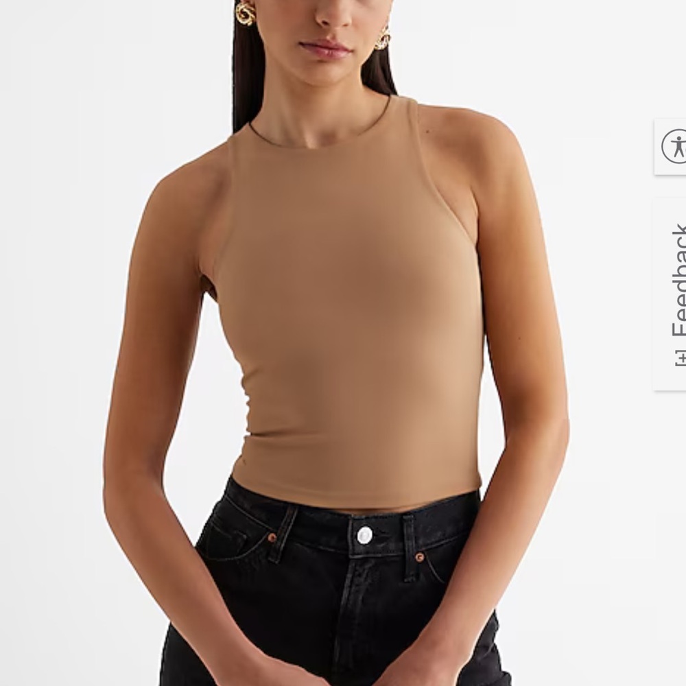 Express Pecan Body Contour High Neck Crop Tank S